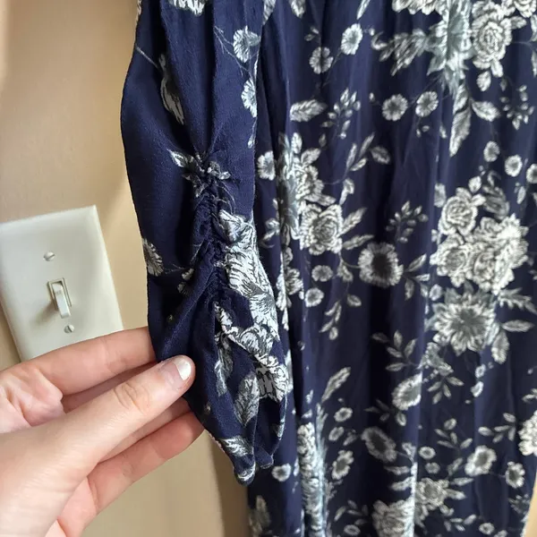 Gap Maternity Floral Midi Dress S Navy Blue Women Rayon Long Sleeve - Image 4