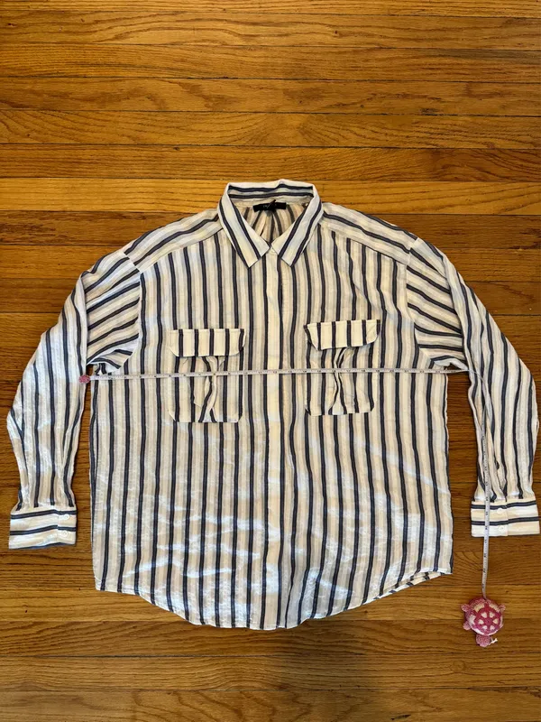 Forever 21 Blue & White Striped Button Down Over Shirt/Dress Shirt - Image 2