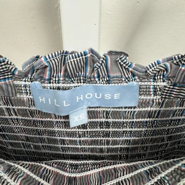 Hill House Ellie‎ Nap Dress XS Grey Blue Plaid Smocked Ruffle Midi Dress Picnic - Image 7