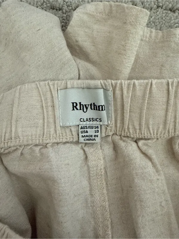 Rhythm Classic Beach Shorts Sand Linen Cotton Elastic Waist Size 10 - Image 8