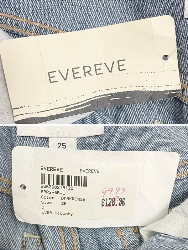 NWT EVEREVE Ever Slouchy Jeans Size 25 Dark Rinse High Rise Wide Leg Side Slit - Image 13