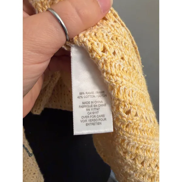 Vintage David Brooks Open Knit Crocheted Zip-Front Yellow Cardigan Sweater Boho - Image 8
