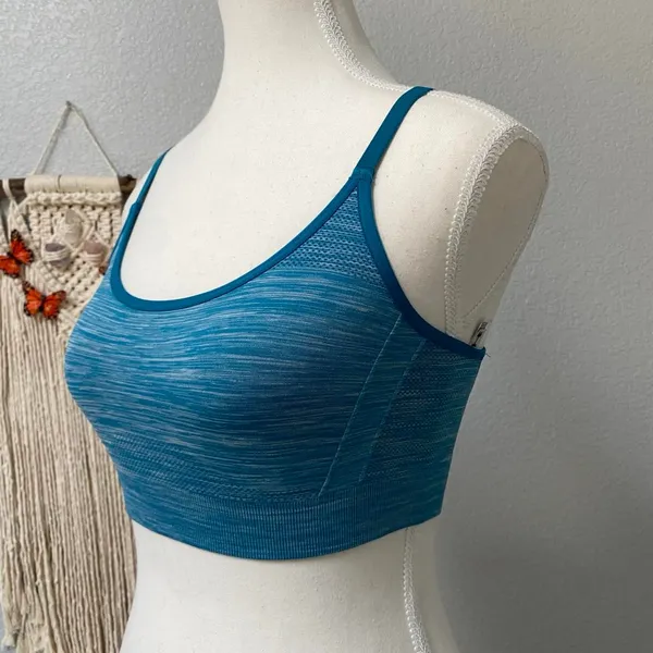 Under Armour Heather Teal Blue Sports Bra Activewear Gym Workout Casual - Image 3