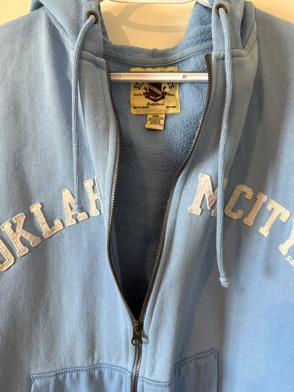 The Vintage Shop Vintage Oklahoma Zip Up Blue Hoodie - Image 2