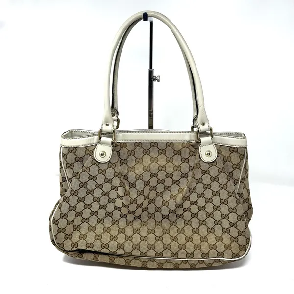 Gucci Sukey Medium Tote Monogram Canvas White Trim Pleated Handbag Charm - Image 2