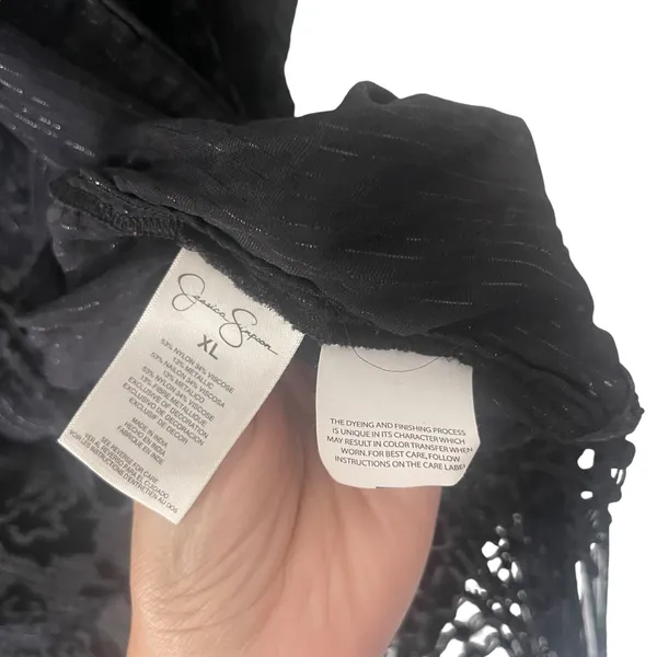 Jessica Simpson XL Witchy Velvet Fringe‎ Metallic Open Front Cardigan Long Top - Image 7