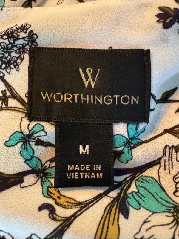 Worthington White Blouse with Teal and Yellow Floral Print - Image 6