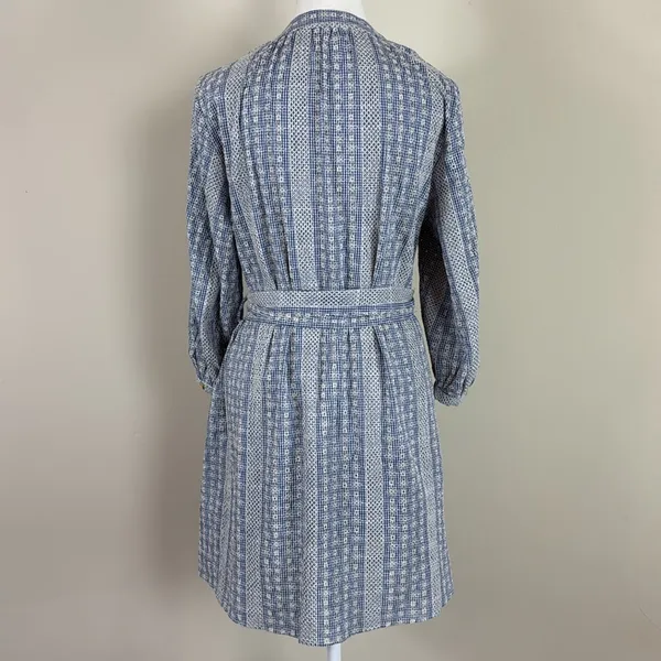 ZARA Crochet Daisy Blue &‎ White Gingham Rattan Belted Mini Dress Size Med - Image 6