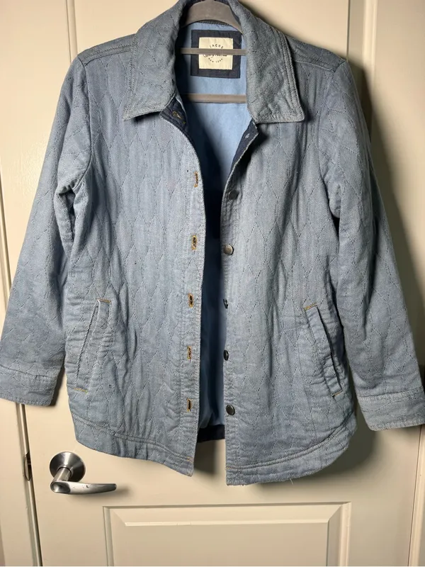 JACHS Girlfriend Blue Quilted Chambray Denim Jacket - Image 3