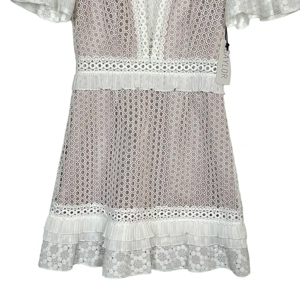 NEW Saylor Luka Mini Dress Women's Size Small White Floral Lace High Neck Lilac - Image 7
