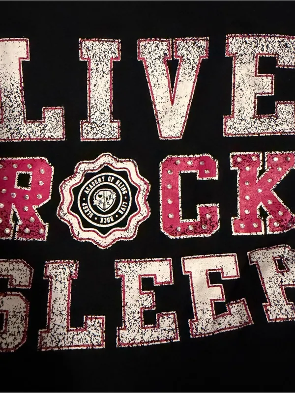 2000s vintage style bedazzled bling fitted tank top LIVE ROCK SLEEP graphic tank - Image 5