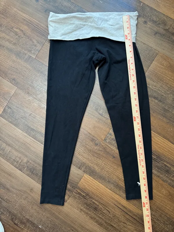 Victoria's Secret Black Leggings with Light Gray Fold-Over Waistband - Image 3