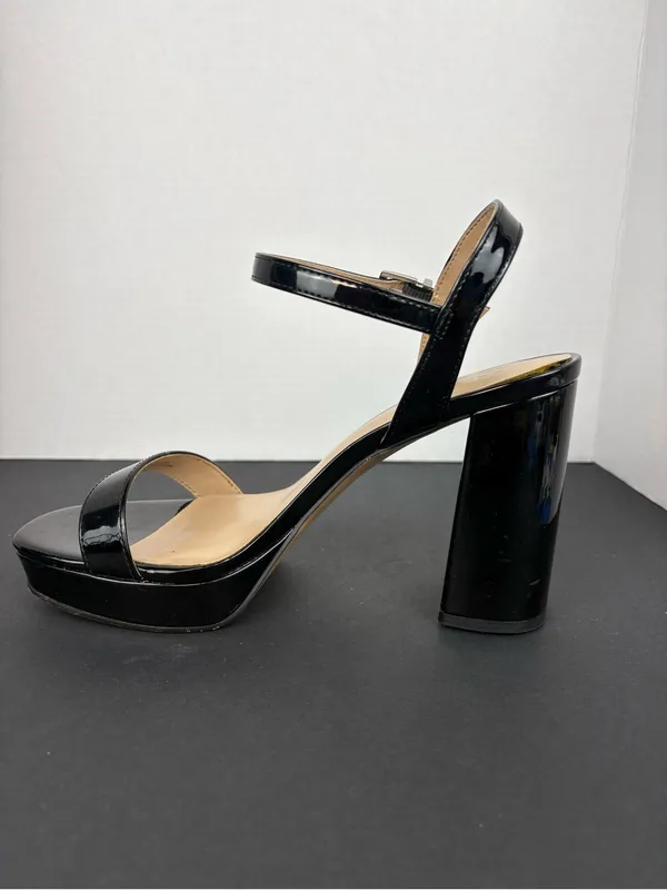 mix no. 6 Black Patent Platform Block Heel Sandals - Women - Image 9