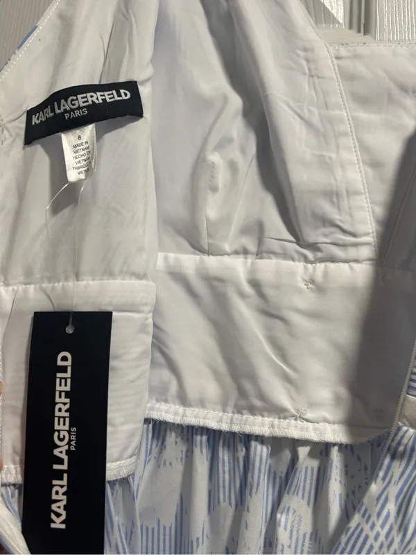 Karl Lagerfeld Blue White Floral Stripe Cotton Blend Dress Size 8 NWT - Image 10