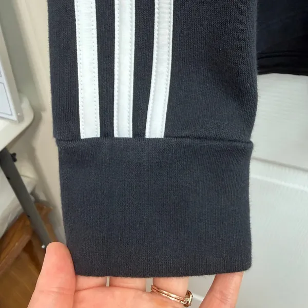 Adidas black striped sleeve pullover cotton hooded sweatshirt casual lounge L - Image 2
