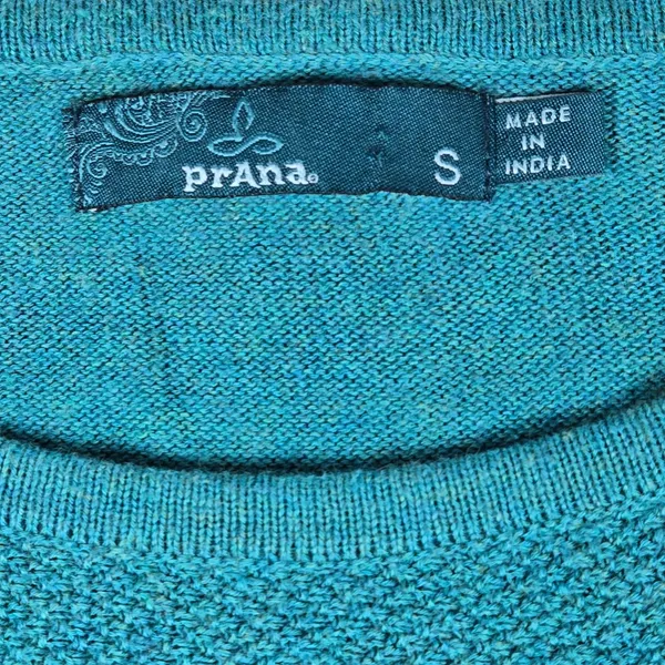 Prana‎ Stacia Sweater Teal Green Geometric Knit Organic Cotton Size S - Image 3