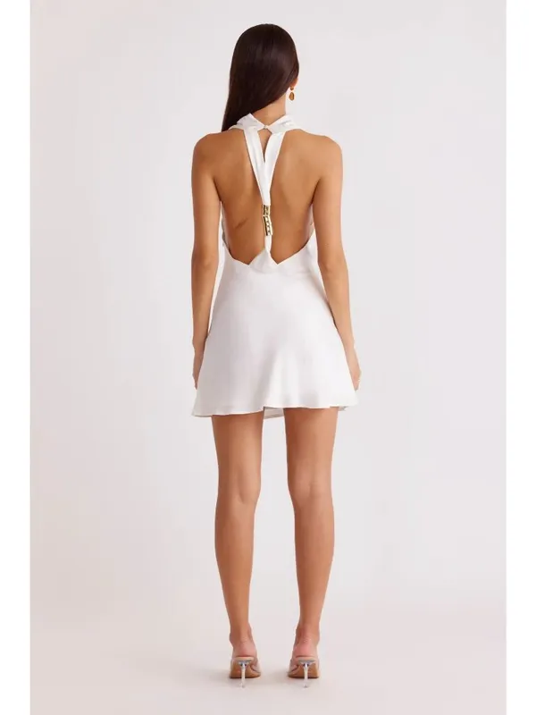 SNDYS Nixie Mini Dress in White Small New Womens Satin Open Back - Image 10