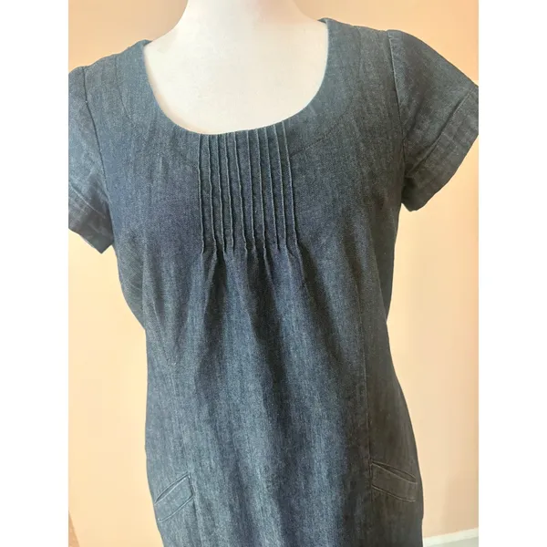 Boden Denim Shift Dress Womens 4L Blue‎ Excellent Pintuck Pocket - Image 8