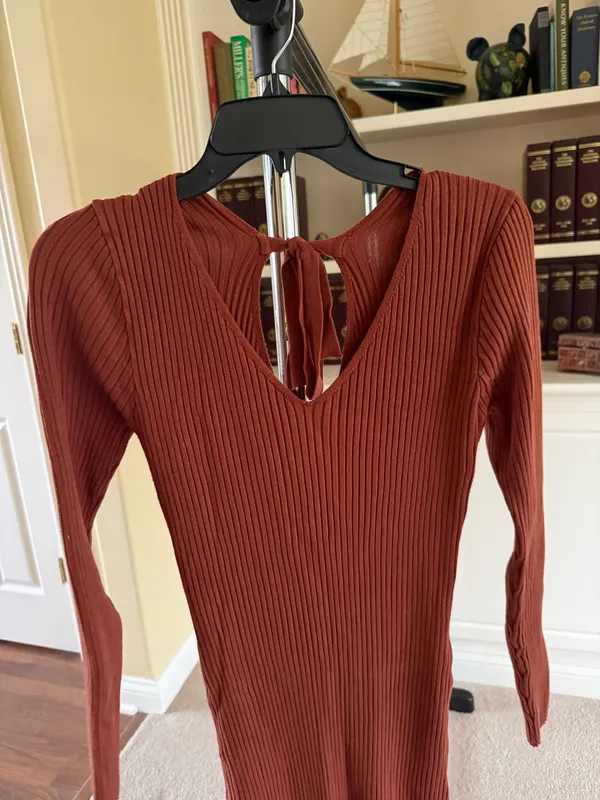 Ribbed Long-Sleeve Midi Sweater Dress - Image 2