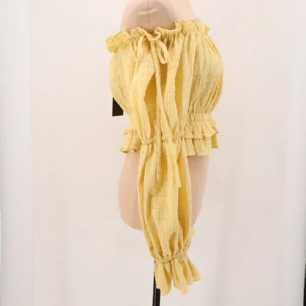Luxxel Kaylene Milkmaid Top Size L Off Shoulder Renaissance Festival Crop Yellow - Image 4