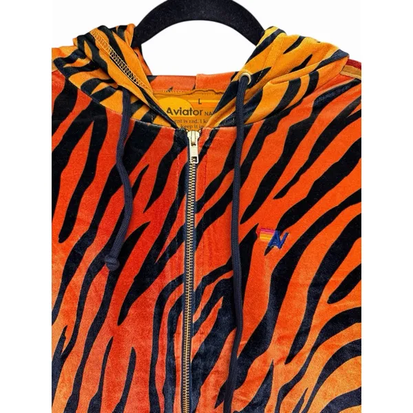 Aviator Nation Classic Velvet Relaxed Zip Hoodie‎ Tiger Print Size Large - Image 3