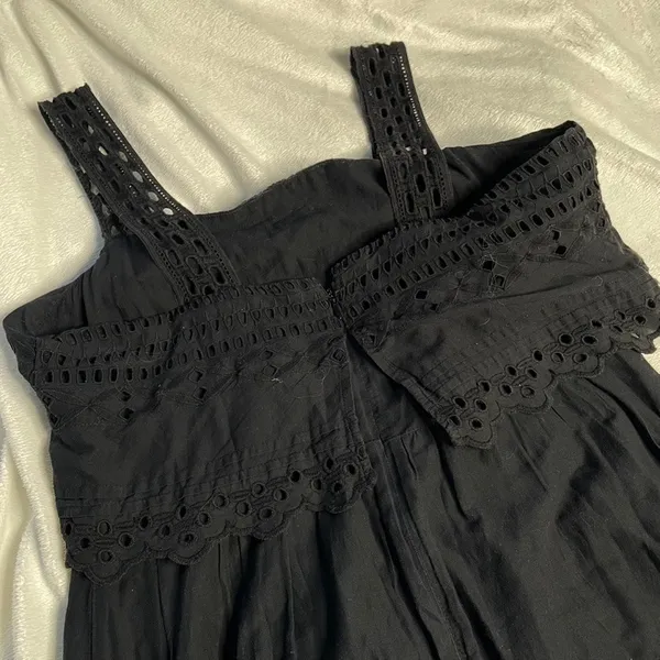 J.Crew Black Eyelet Midi Dress Womens 10‎ Sleeveless Tiered Cotton Scalloped Hem - Image 5