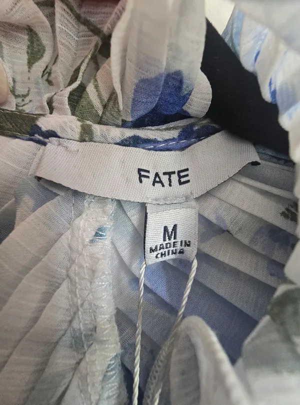 Fate Pleated Floral Blouse - Blue & White - Image 3