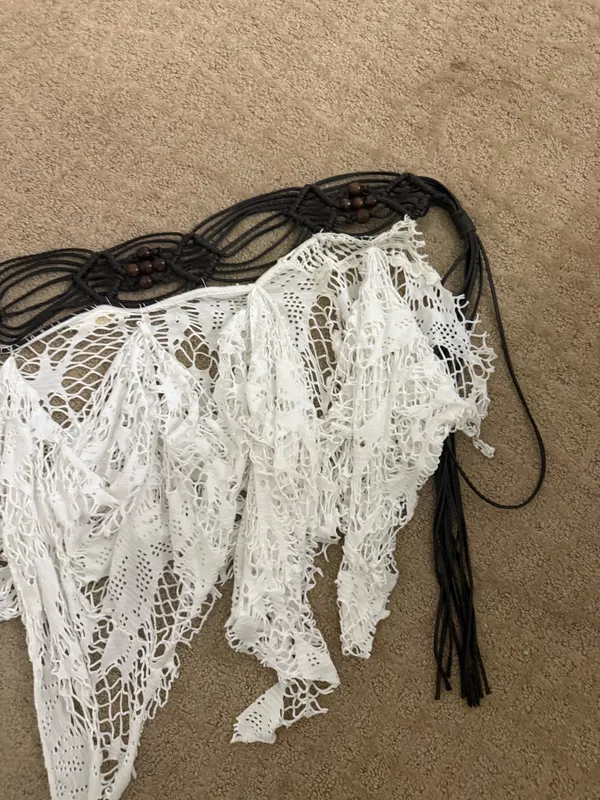 White Crochet Lace coverup with Brown Fringe Waistband - Image 2