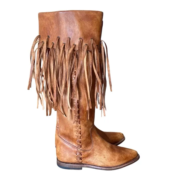 Bed Stu Knee High Fringe Cognac Leather Boots size 7 like new - Image 3