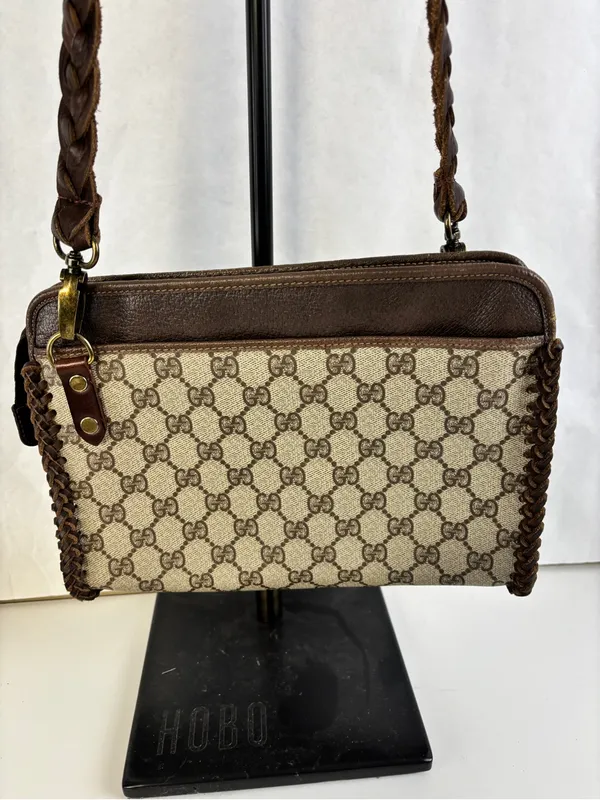 Gucci Beige and Brown GG Canvas Crossbody Bag with braid trim - Image 3