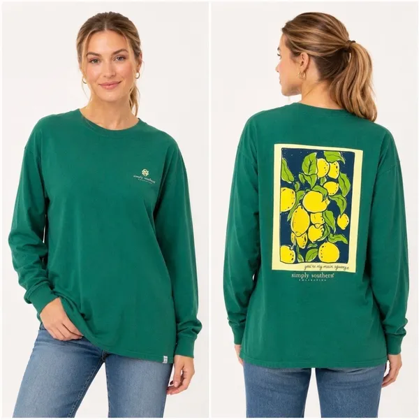 Simply Southern Green Prep Long Sleeve Lemon Graphic Tee You're My Main Squeeze - Image 3