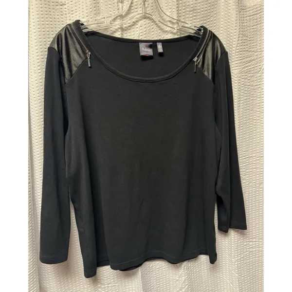 Rafaella Women's 100% Cotton Black Long Sleeve Zipper Accent Shoulder Blouse‎ XL - Image 2