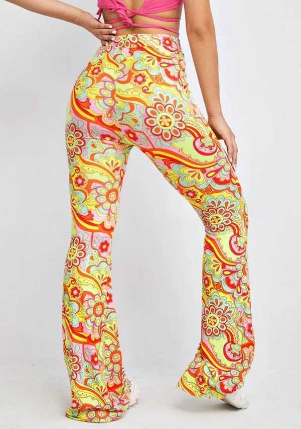 Floral Print Flare Pants Multi Size 4 - Image 2