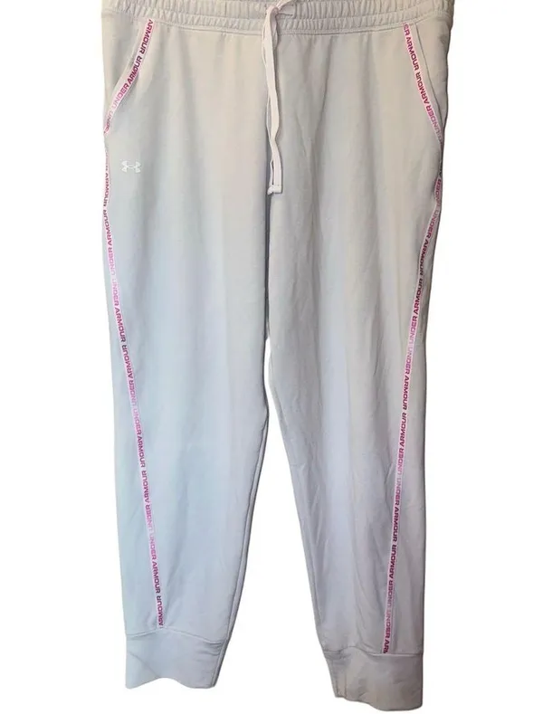 Under Armour Women's Rival Terry Taped Pants GREY/PINK Size XL Gray Jogger - Image 4