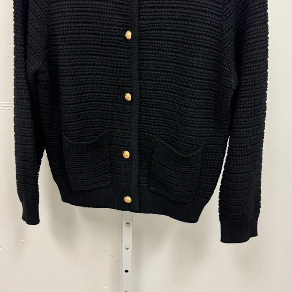 Anrabess Black‎ Knit Cardigan Sweater Gold Crest Button Front Pocket Size Medium - Image 4