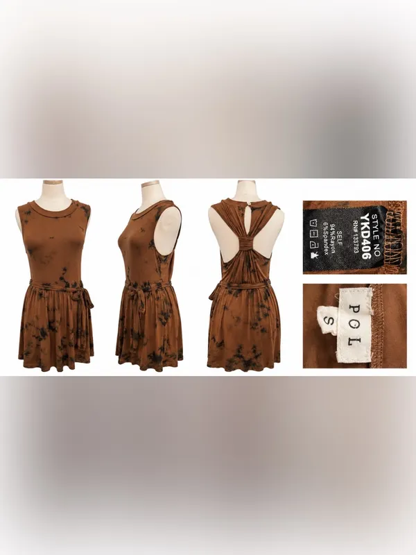 POL Brown Tie Dye Open Back Racerback Mini Dress NWT Small Boho Festival - Image 6