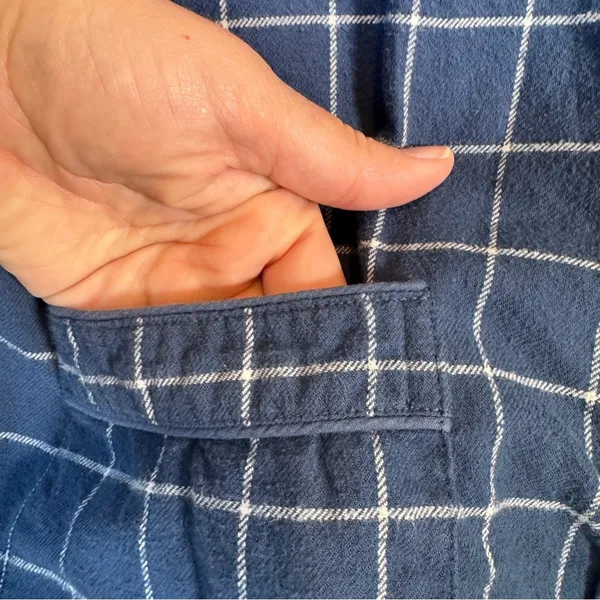 Lake Blue Plaid Button Down PJ Top Shirt Womens M Long Sleeve Lounge Sleep - Image 4