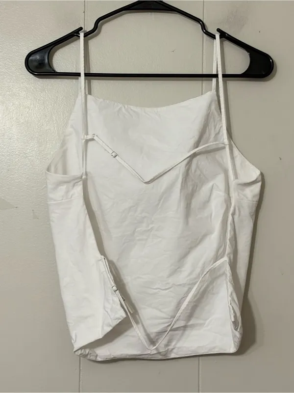 Anthropologie White Open Back Cami Tank Top Size Medium Minimalist Summer Top - Image 5