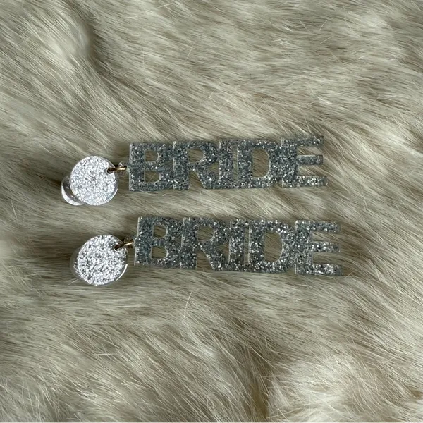Bride Acrylic Silver Glitter Sparkle Drop Earrings. - Image 5