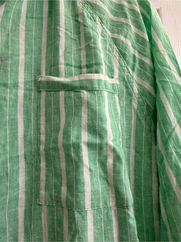 Aerie Green White Striped Linen Blend Coverup Button-Up Shirt - size L - Image 3