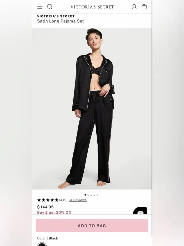 Victoria Secret Women’s Signature Satin Jacquard Black Pajama Set Size M Short - Image 3