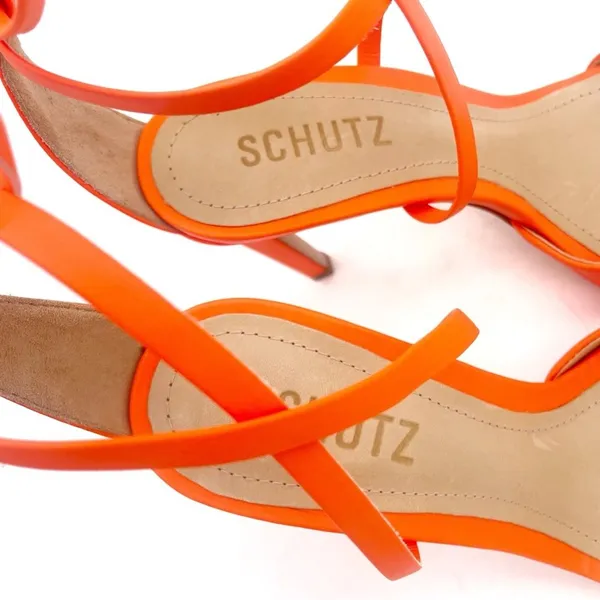 NEW Schutz Bryce Leather Stiletto Sandals Acid Orange Lace-Up Sandals Size 5.5 - Image 14