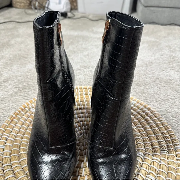 Billini Women’s Alden Boots Booties Block Heels Zip Side Party in Black Croco 7 - Image 4