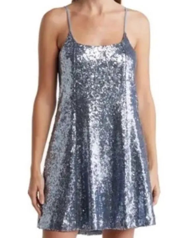 Melrose and Market Blue Sequin Cocktail Mini Dress Size XXS - Image 2