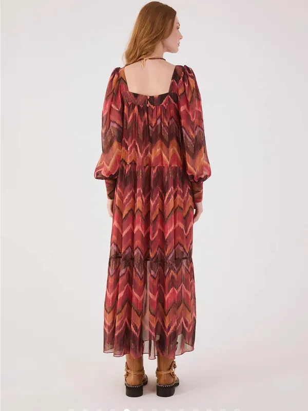 Women's Rust Chevron Tiered Maxi Dress Brown Size L - Image 2
