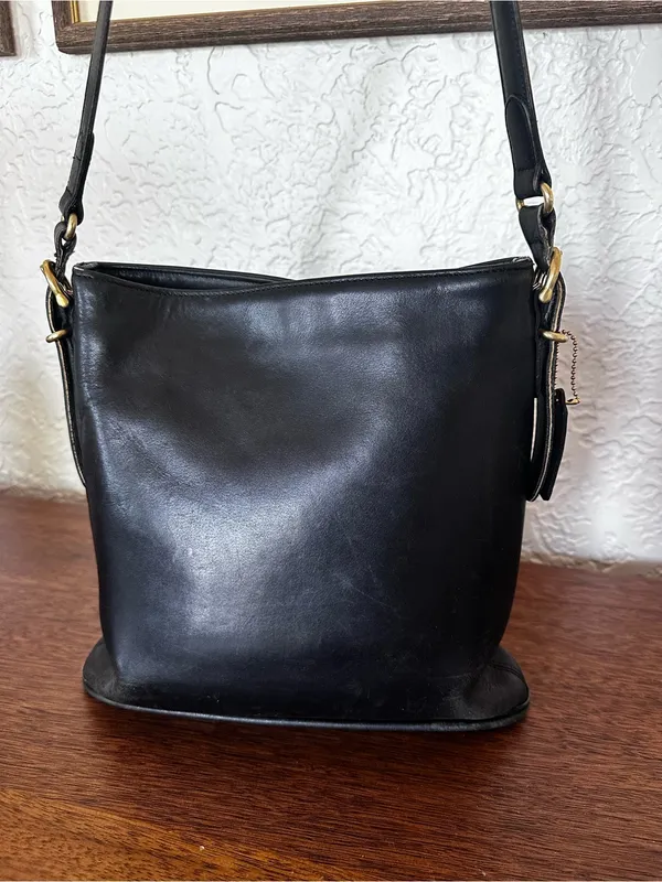 Vintage Coach Equestrian Slim 9306 Black Glove Tan Leather Shoulder Bag USA 1997 - Image 7