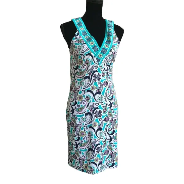 Tracy Negoshian Womens Dress Size XS Teal White Print Tank Bright Bold Preppy‎ - Image 4