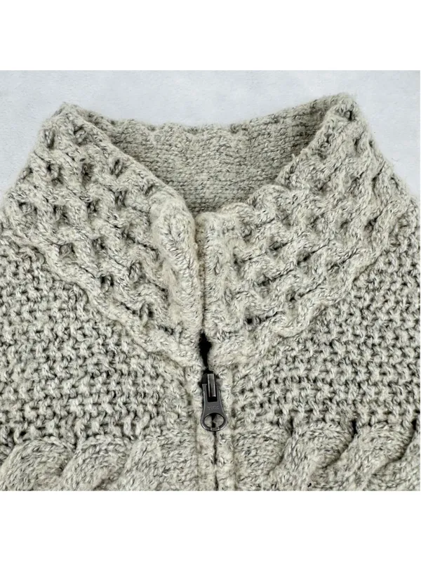 J Jill Tan Cable Knit Cardigan Sweater Zip Front Cottagecore Fisherman Sz Medium - Image 4