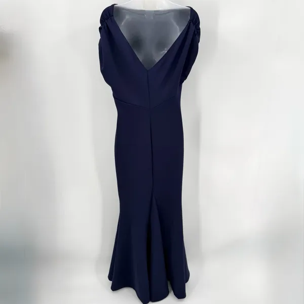 Formal Dress Womens M Navy Blue Boatneck V-back Mermaid Long Maxi Elegant Gown - Image 2