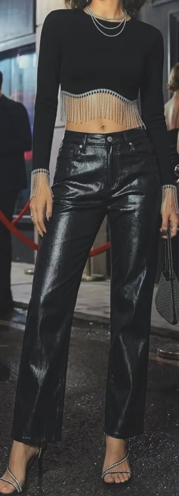 Zara Nwt Satin Effect Shiny Metallic Mid Waist Straight Leg Pants 4 - Image 3